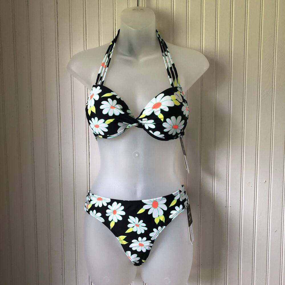 SALT + COVE Juniors Daisy Strappy Underwire Push Up Top Hipster Bottoms Size Med